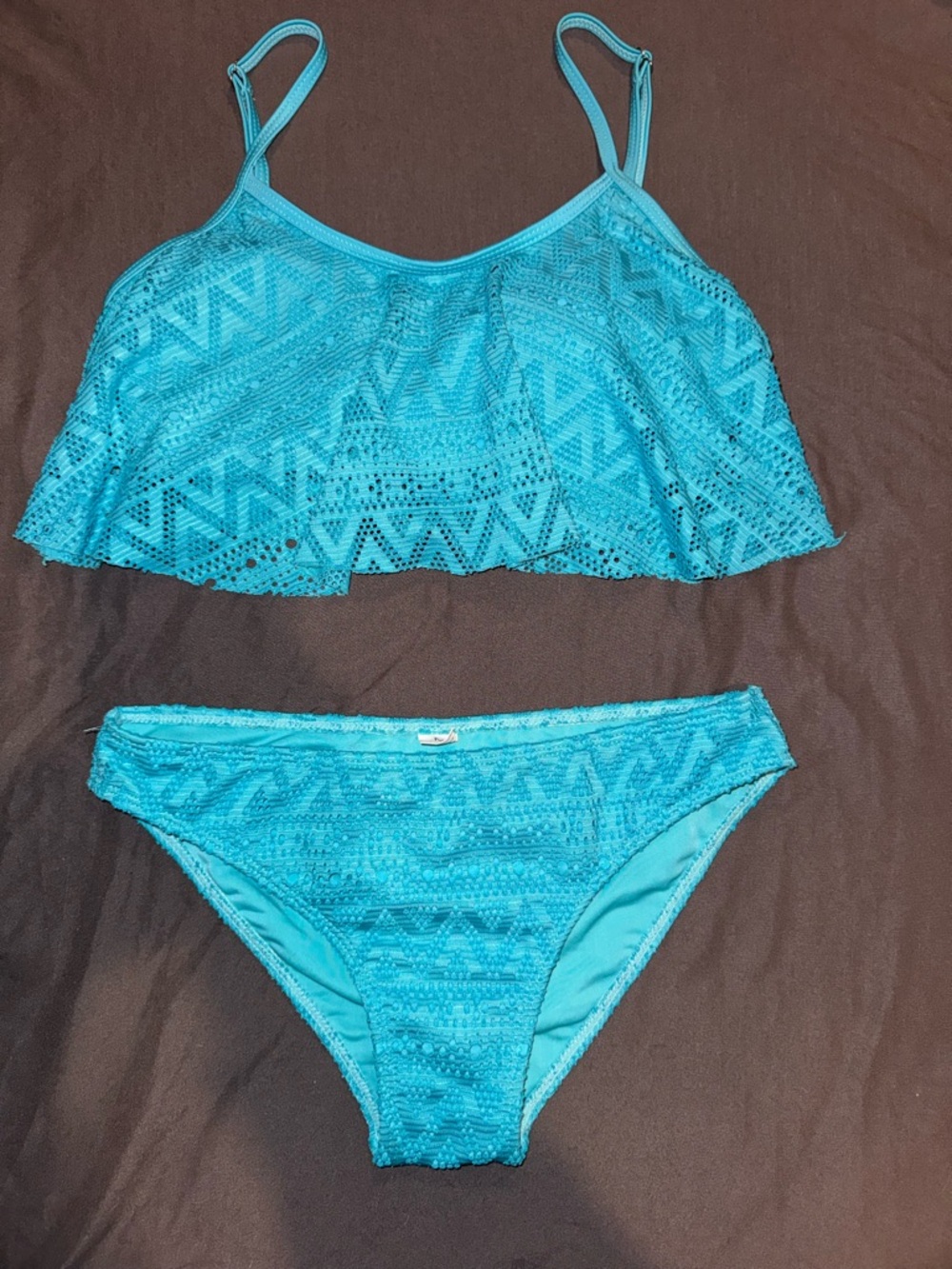 Turquoise Crochet Flounce Bikini Set